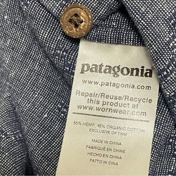 Patagonia Men Back Step Short Sleeve Shirt Hemp Cotton Button Up Blue Sx XL - Picture 6 of 9